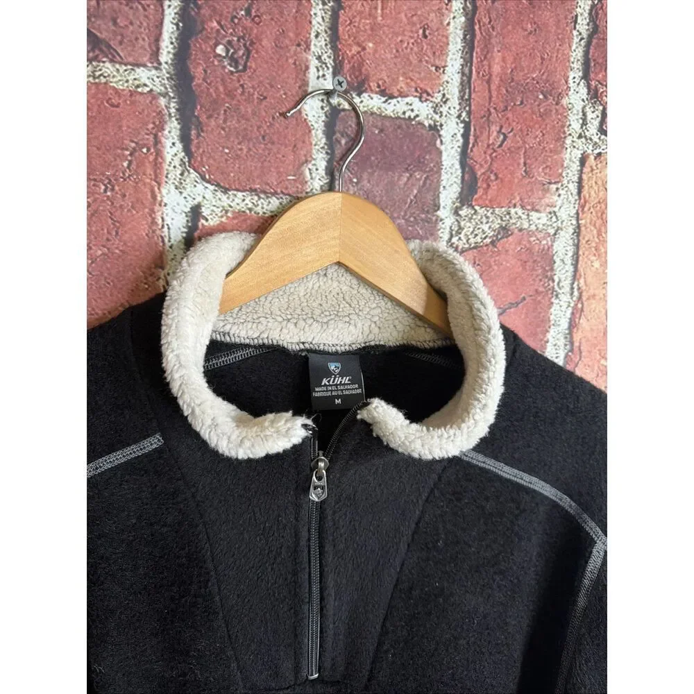 Kuhl Sweater Mens M Black Alfpaca 1/4 Zip Mock Neck Heavy Knit Pullover